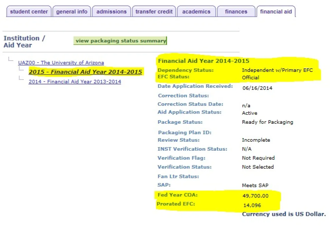 Figure - Graduate College Fellowship UAccess Example